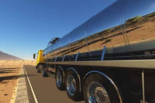  A fuel truck drives on a highway