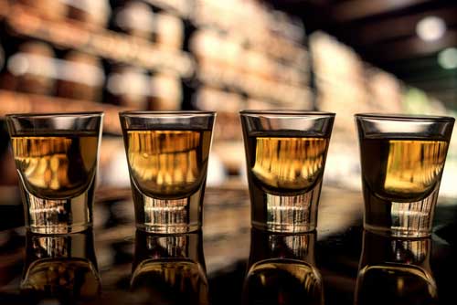 Shot glasses at a distillery