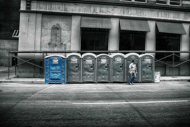 A row of portable restrooms
