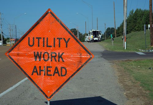 A utility crew is on the job